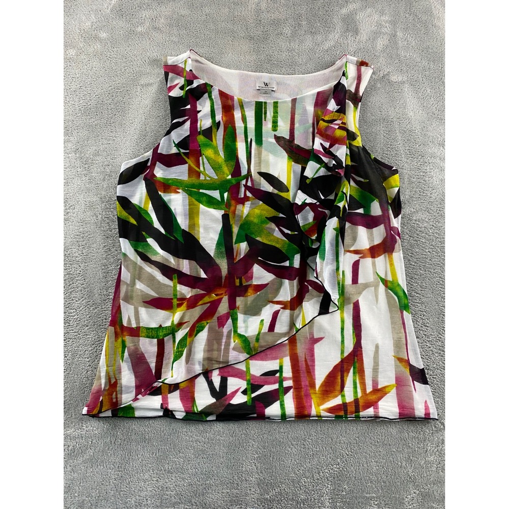 Worthington Womens Medium Tropical Bamboo Print Ruffle Front Sleeveless Blouse